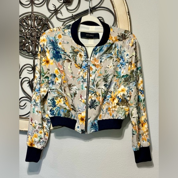 Zara Floral Crop Bomber Jacket - Picture 2 of 11